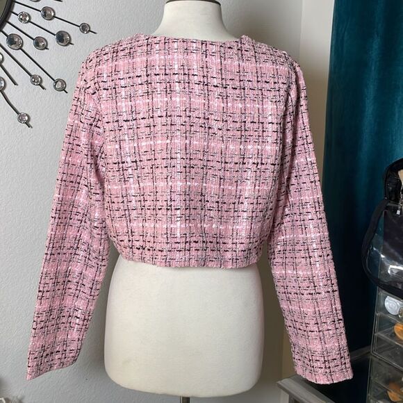 SHEIN Chic Pink cropped Tweed Women's Jacket | size L - Picture 7 of 9